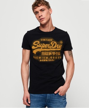 Superdry Premium Goods Férfi Pólók Fekete | QBRHL8247